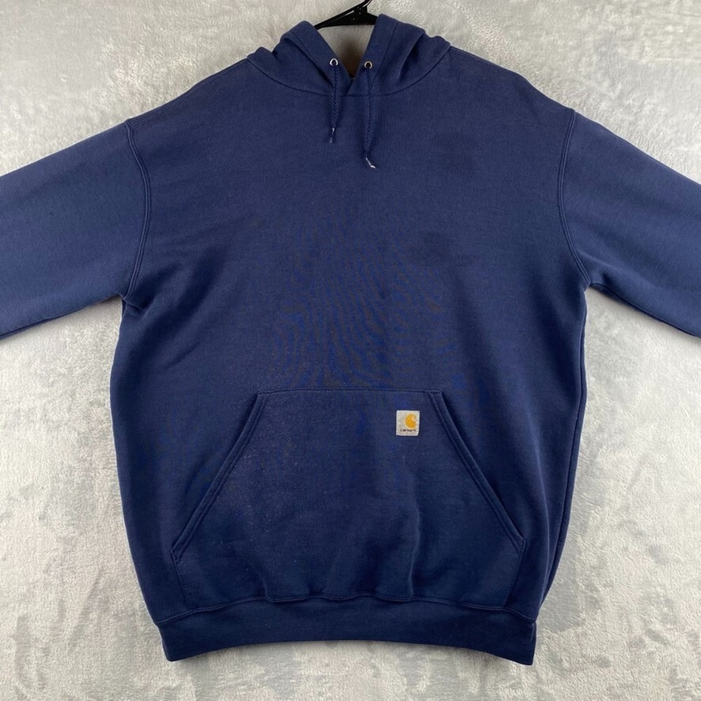 Carhartt Hoodie Mens Medium Blue Hooded Fleece Sweatshirt Distressed Workwear
